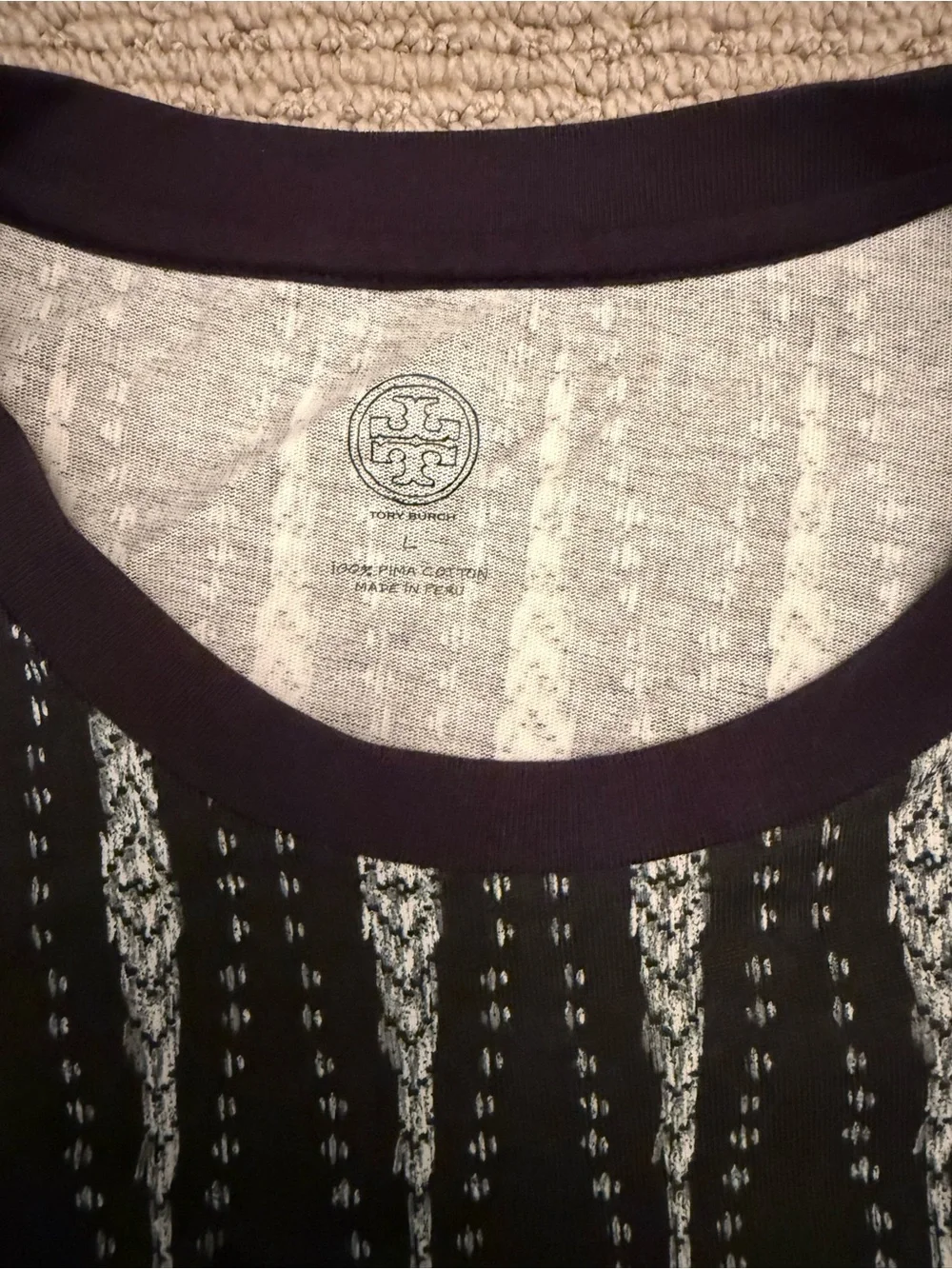 Tory Burch Black and Cream Short-Sleeve Patterned Dress